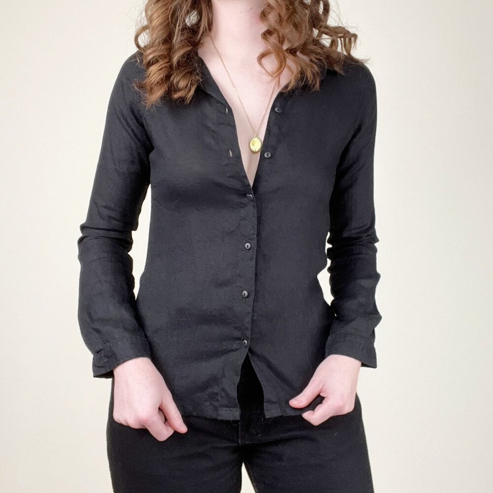 Vintage 100% Linen Button Down Up Shirt Blouse Coastal Old Money Quiet Luxury - Picture 8 of 8